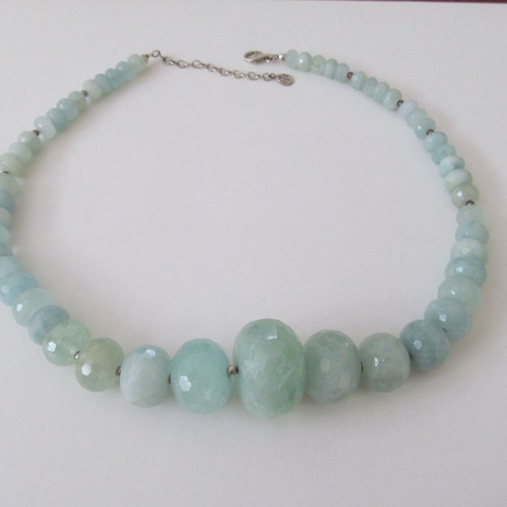 BARSE Aqua Blue Chalcedony beads/Sterling necklace